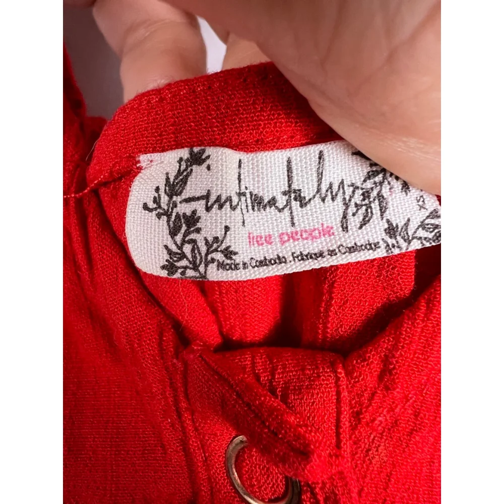 Women's Free People Red Ribbed V-Neck Bodysuit XS Festival Layering Henley